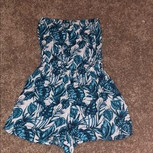Blue and white tropical romper!